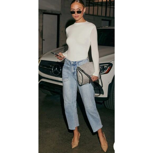 VERVET CITY LIGHTS BARREL JEANS Sz 25 Raw Hem High Rise Wide Leg Taper Stretch - Picture 2 of 16